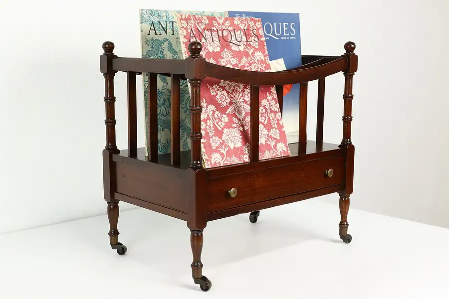 Main image of Canterbury Traditional Vintage Mahogany Magazine Rack Music Caddy, Drawer