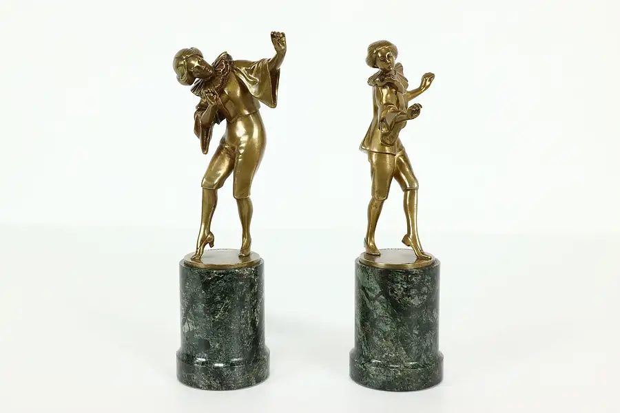 Main image of Pair of Vintage Art Deco Bronze Dancers, Marble Bases, After Krieger