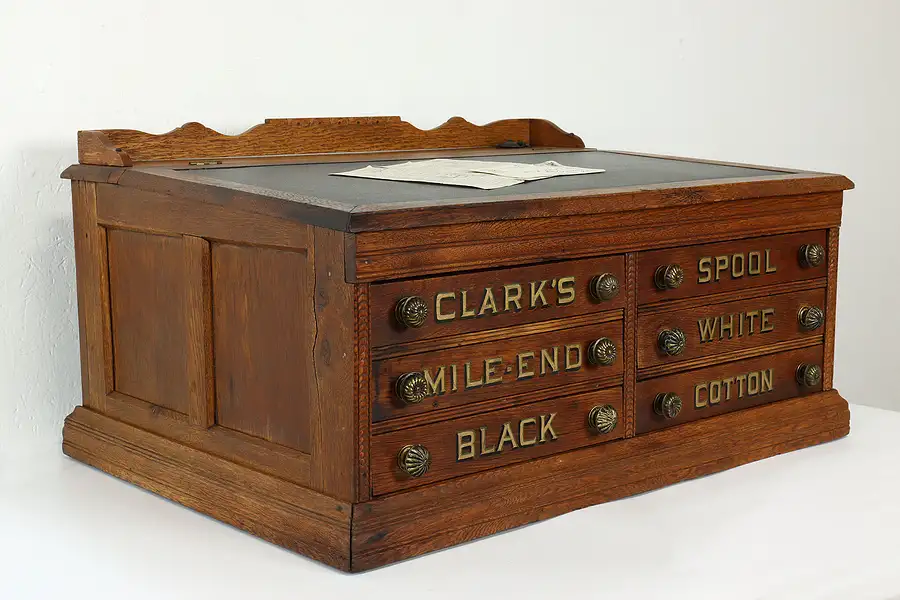 Main image of Victorian Oak 6 Drawer Spool Cabinet & Desk, Jewelry Chest, Clark's