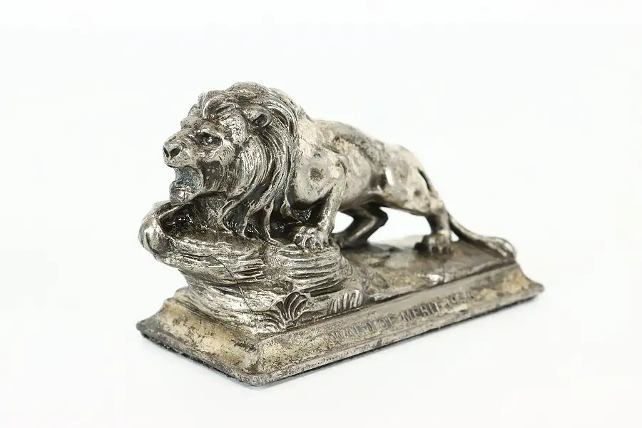 Main image of Vintage Silverplate Roaring Lion Statue, Merit Award 1946 Sculpture