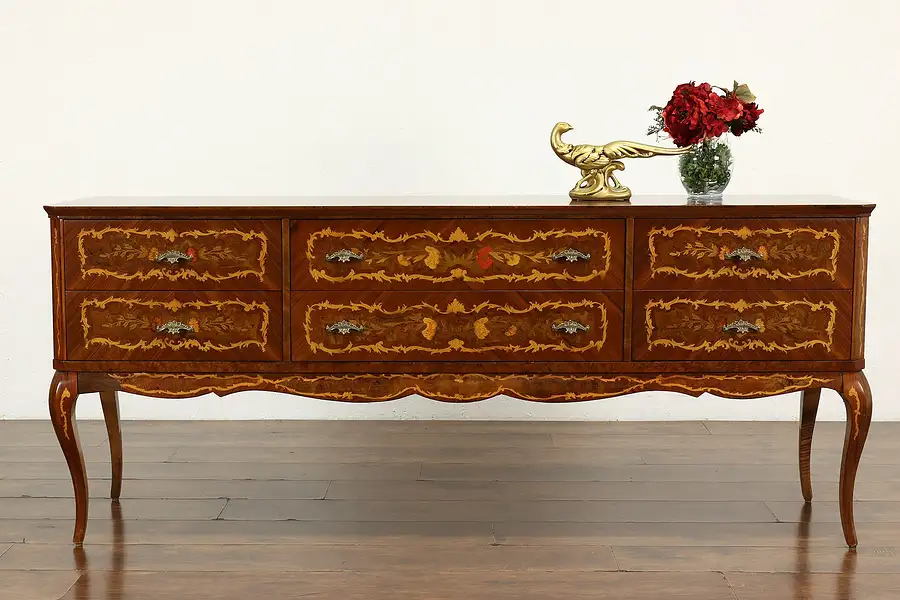 Main image of Italian Marquetry Vintage Walnut & Elm Burl Dresser or Console Cabinet