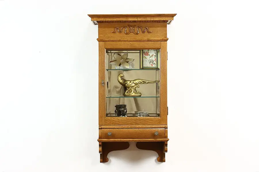 Main image of Victorian Antique Oak Wall Barber or Collector Cabinet or Medicine Chest