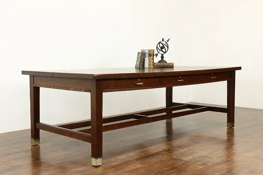 Main image of Arts & Crafts Mission Oak Antique Dining, Office Library Conference Table