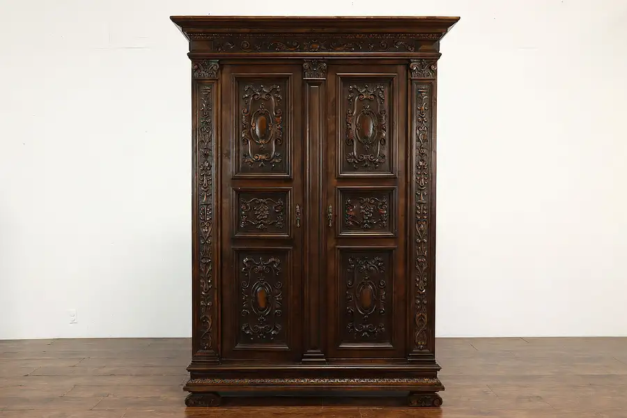 Main image of Italian Renaissance Antique Carved Fruitwood Armoire, Wardrobe or Closet