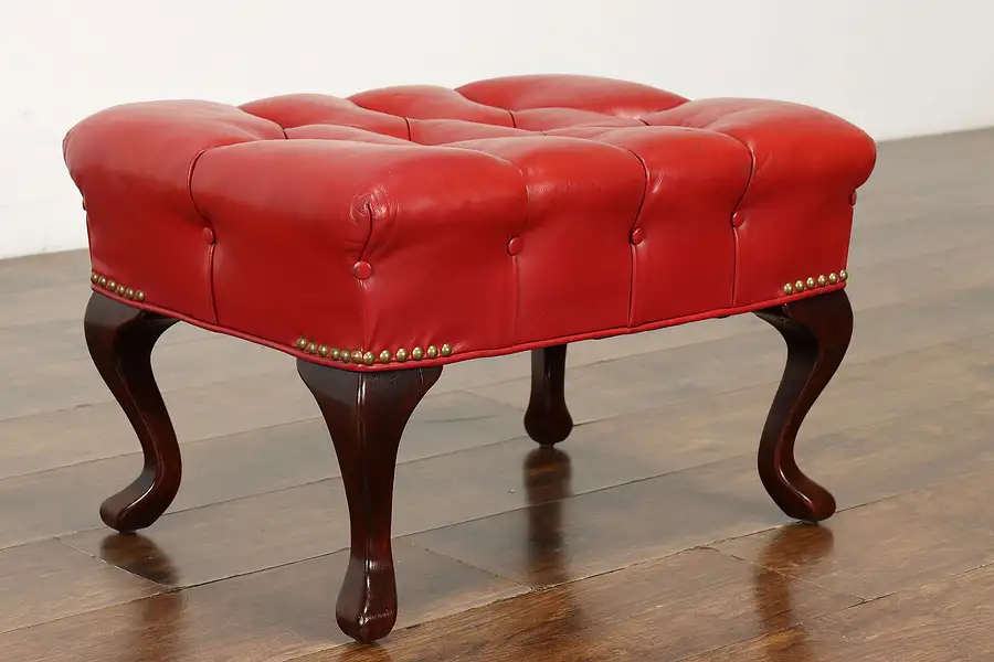 Main image of Georgian Style Vintage Tufted Red Leather Ottoman Stool or Bench