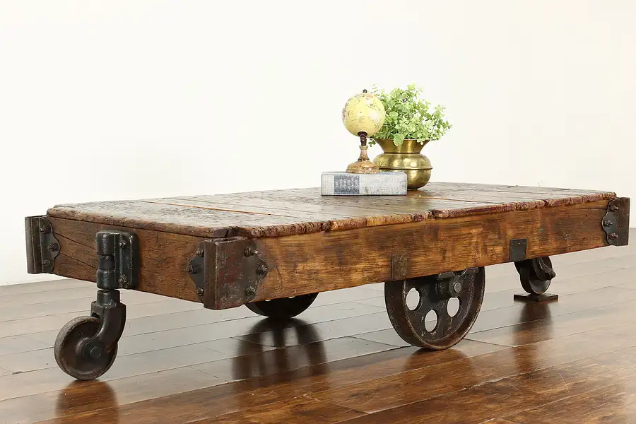 Main image of Farmhouse Industrial Antique Salvage Railroad Cart, Coffee Table