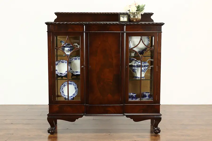 Main image of Georgian Design Antique Flame Grain Mahogany Curio or Display Cabinet