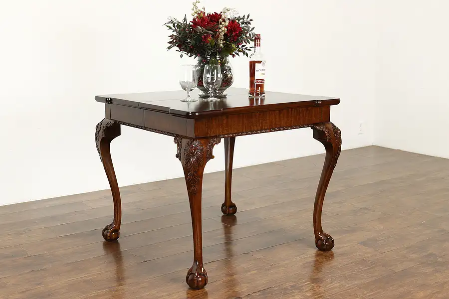 Main image of Georgian Style Vintage Carved Mahogany Dining or Game Table, Henredon