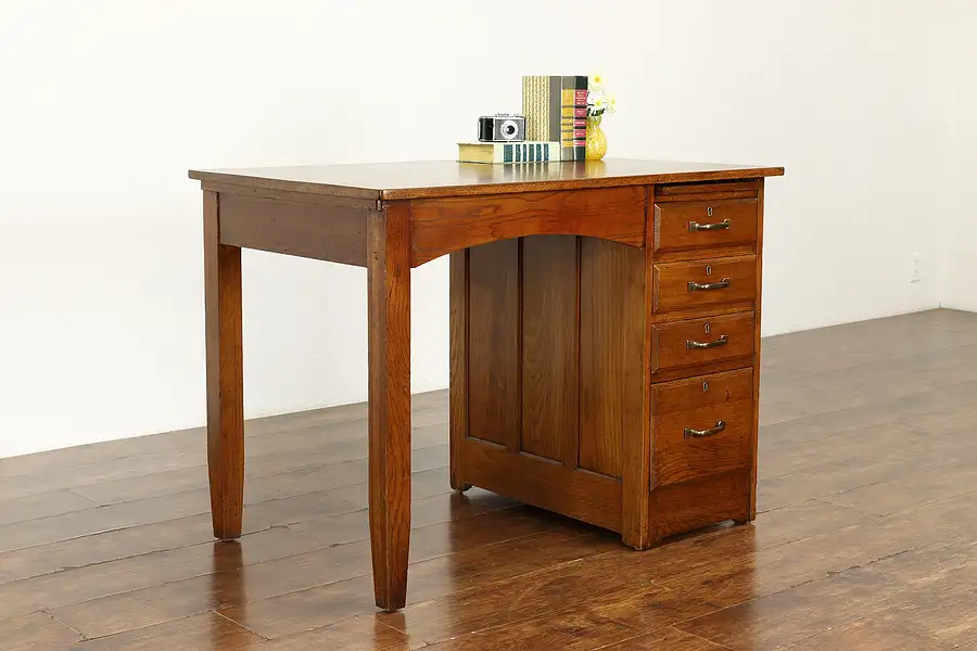 Main image of Craftsman Antique Oak Office or Library Desk, Pull Out Surface