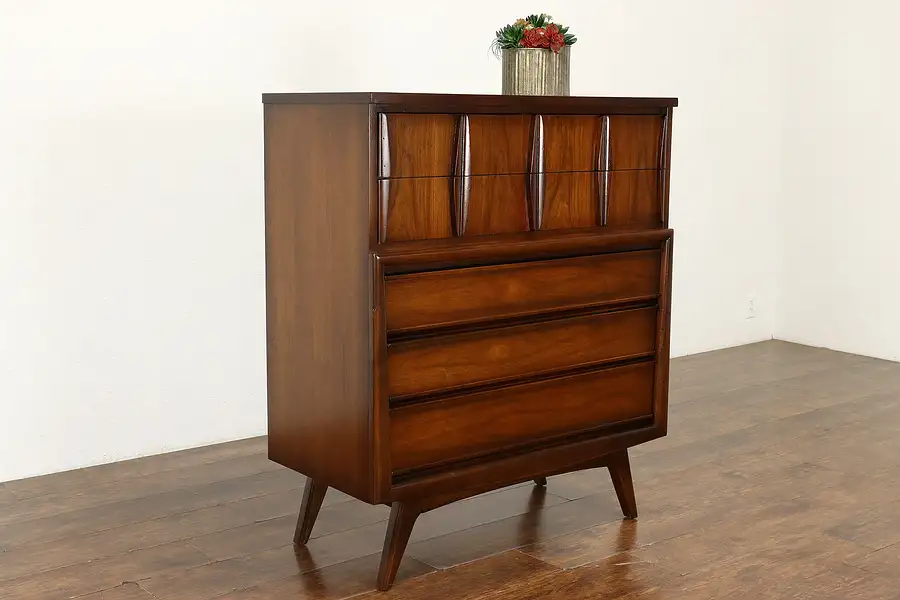 Main image of Midcentury Modern 60s Vintage Walnut Tall Chest or Dresser, United