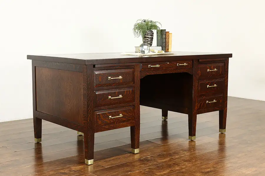 Main image of Art & Crafts Quarter Sawn Mission Oak Antique Craftsman Office Desk