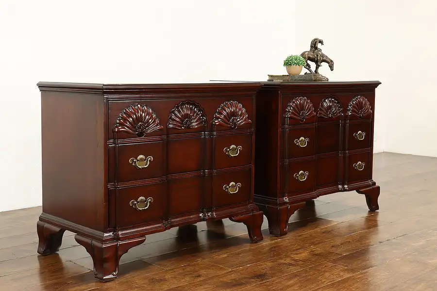 Main image of Pair of Georgian Style Mahogany Vintage Block Front Chests or Nightstands