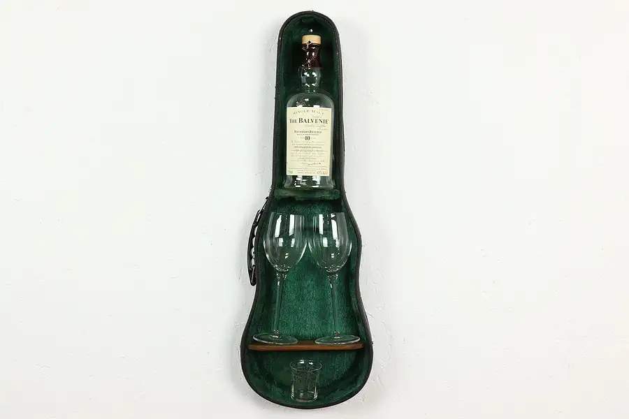 Main image of Folk Art Vintage Violin Case Wall Shelf, Wine & Glass Holder