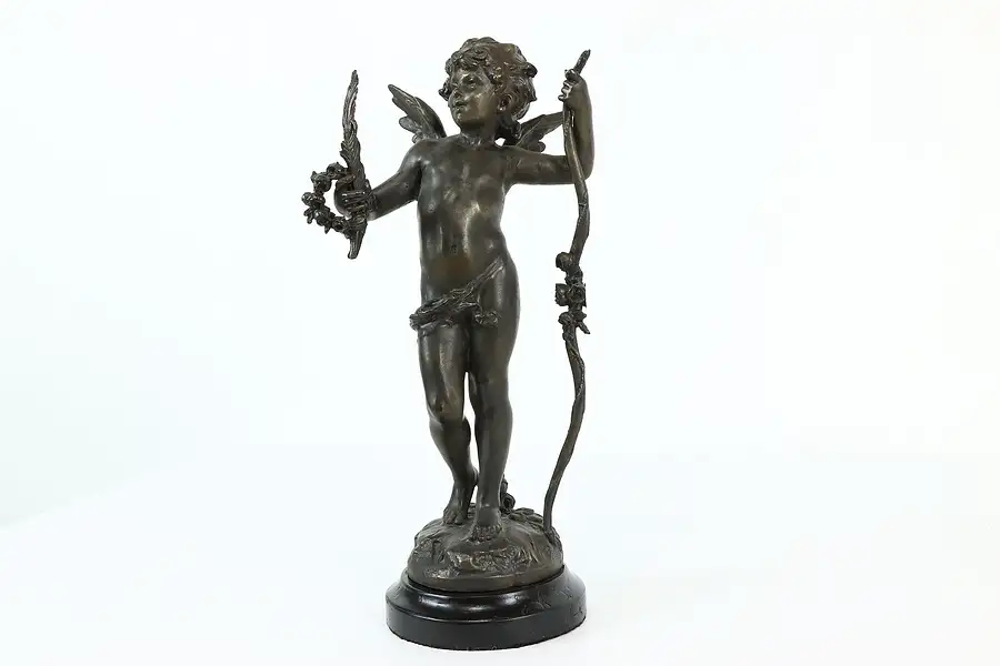 Main image of Cupid with Bow & Arrow Statue Antique French Sculpture, Aug. Moreau