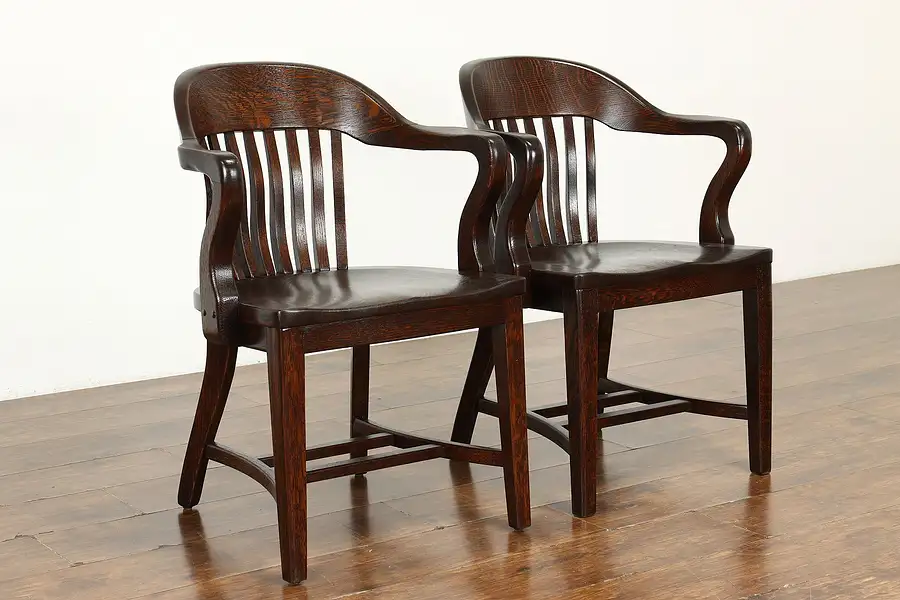 Main image of Pair of Quarter Sawn Oak Antique Banker, Office or Desk Chairs