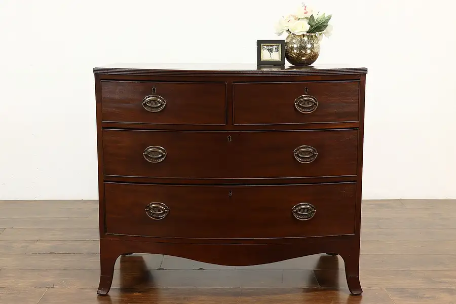 Main image of Georgian Hepplewhite Antique English Bow Front Mahogany Chest or Dresser