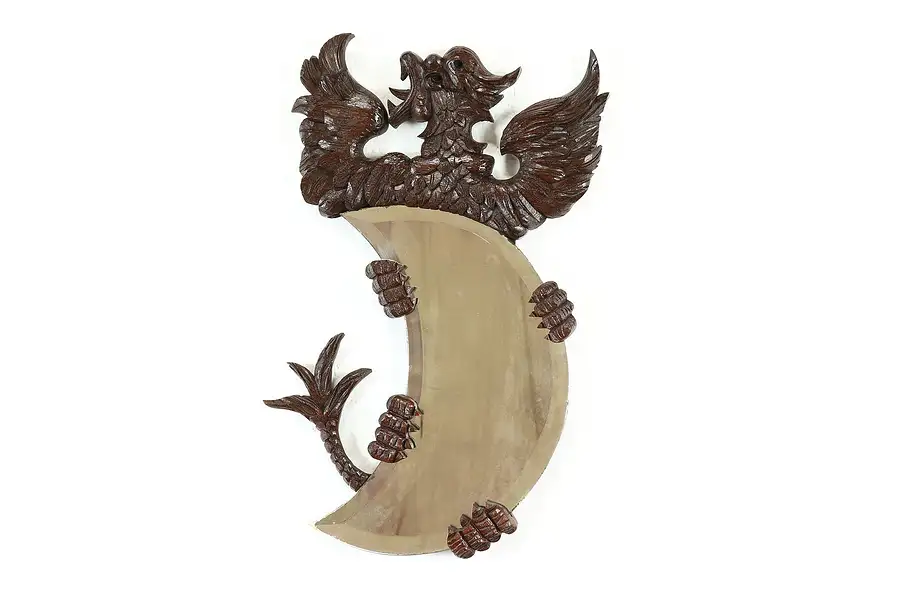 Main image of Italian Antique Walnut Eagle Moon Mirror, Carved Eagle, 1904