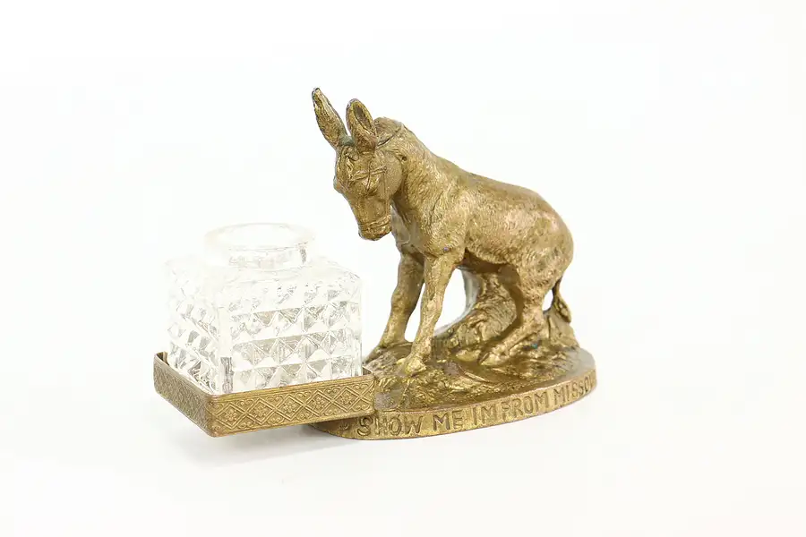 Main image of World's Fair 1904 St. Louis Antique Bronze Mule & Glass Inkwell