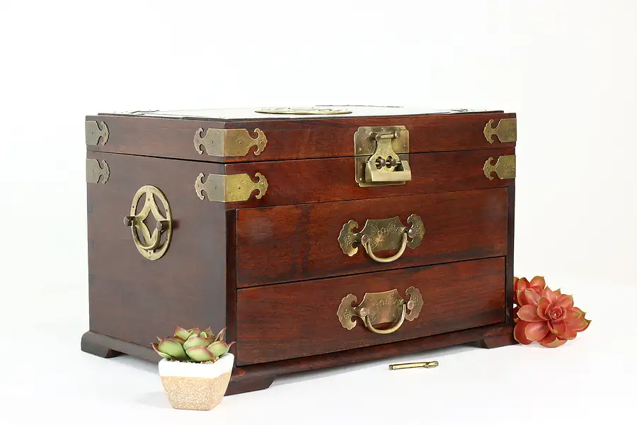 Main image of Chinese Vintage Mahogany Silk Lined Jewelry Chest, George Zee