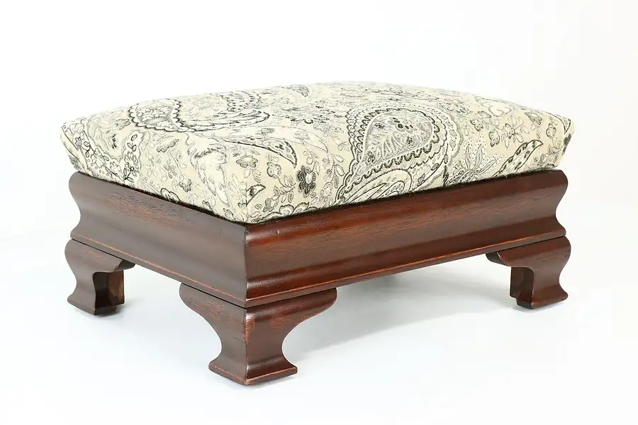 Main image of Empire Vintage Carved Mahogany Footstool, New Upholstery, Biggs VA