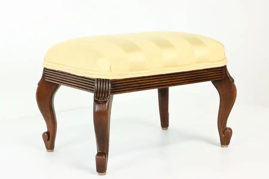 Main image of Walnut Vintage Carved Footstool, New Upholstery