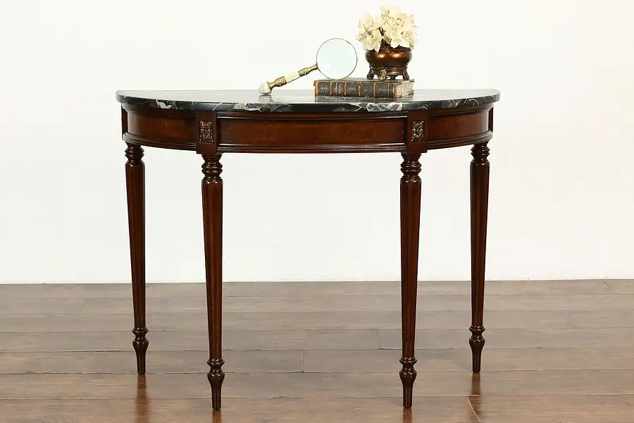 Main image of Georgian Design Vintage Birch Half Round Demilune Hall Console Marble Top