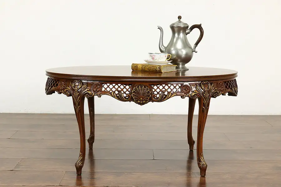 Main image of Marquetry Inlaid Rosewood Oval Vintage Coffee or Cocktail Table