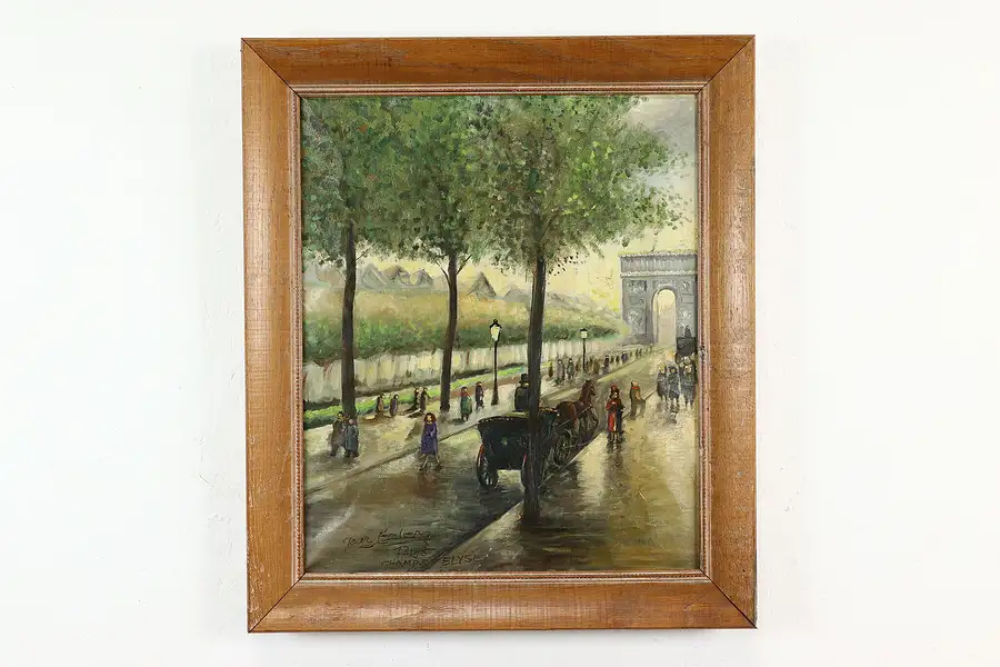 Main image of Champs Elysees Arc de Triomphe Paris Original Oil Painting Leclero 29"