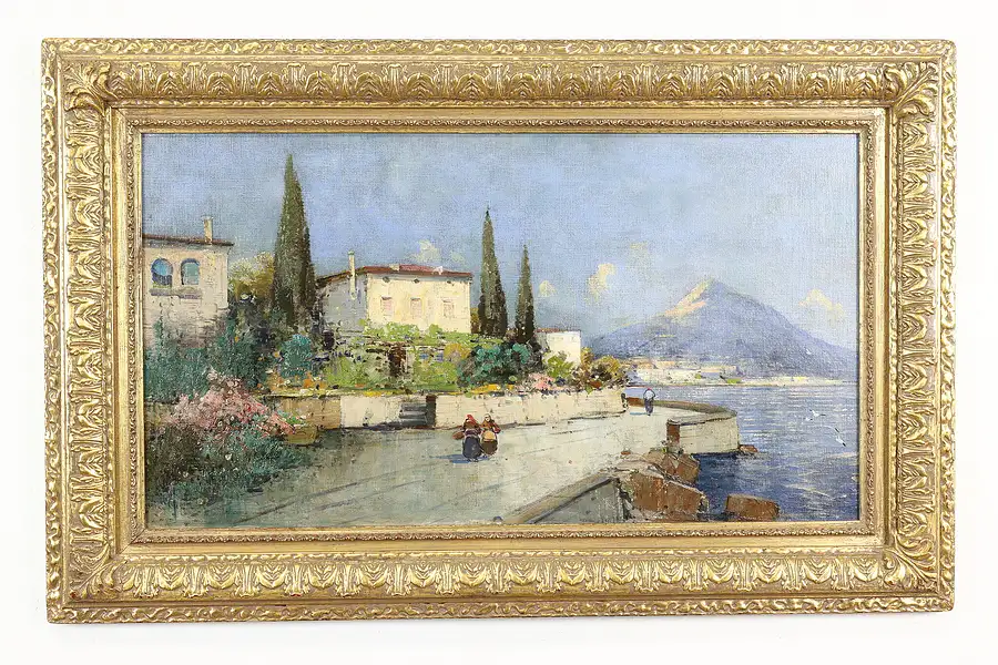 Main image of Isle of Capri with Vesuvius Vintage Original Oil Painting, Wagner 40.5"