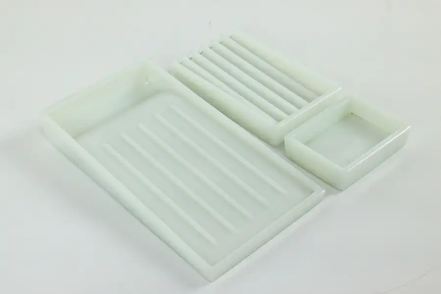 Main image of Set of Three Antique Milk Glass Dental Trays, Two Rivers WI