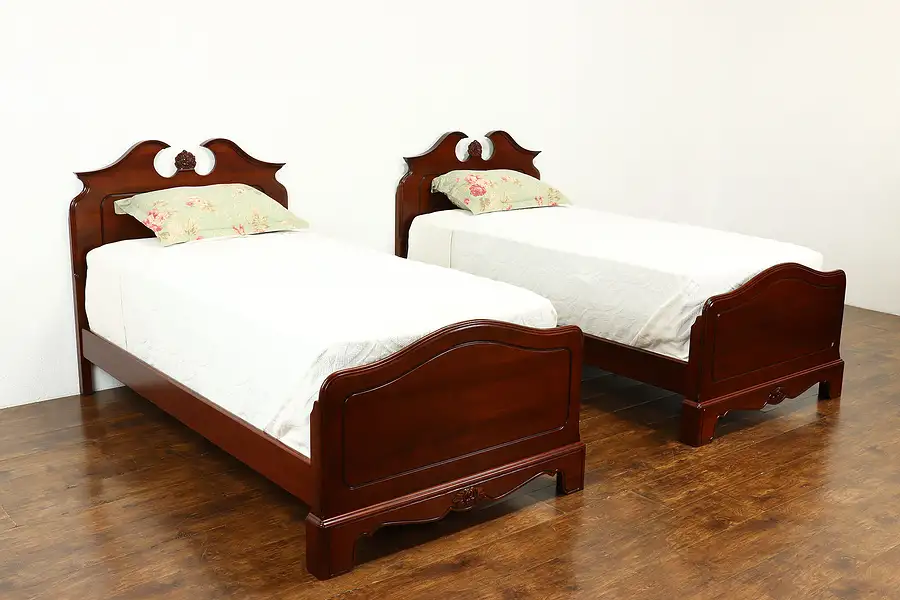 Main image of Pair of Victorian Design Vintage Solid Cherry Twin or Single Beds, Davis