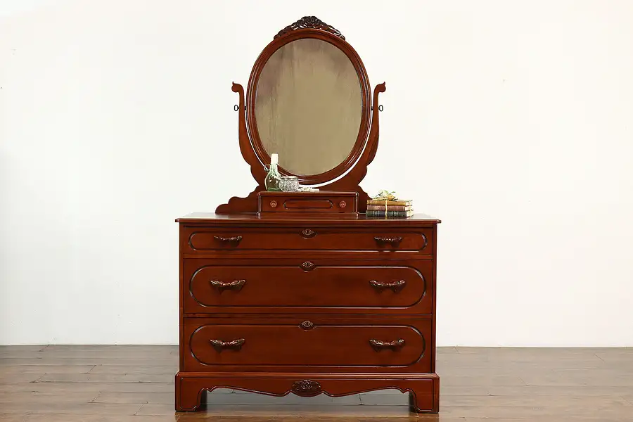 Main image of Victorian Design Vintage Cherry Dresser or Chest with Mirror, Davis