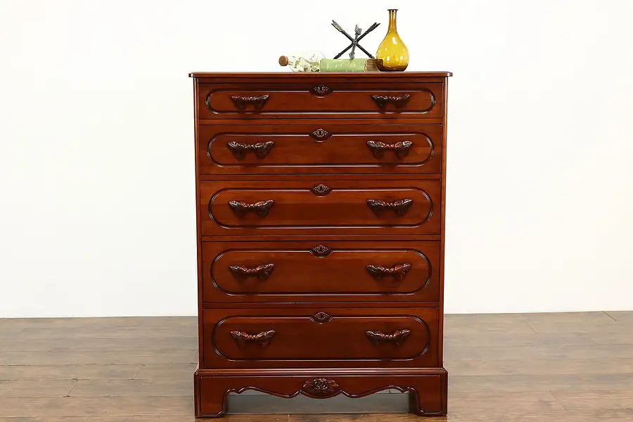 Main image of Victorian Design Vintage Cherry Tall Chest or Highboy with Mirror, Davis