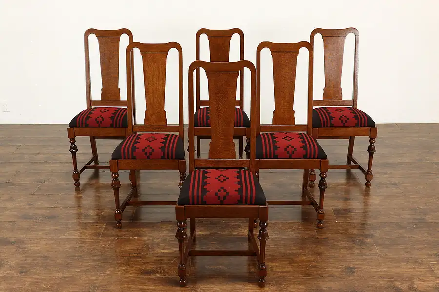 Main image of Set of 6 English Tudor Antique Quarter Sawn Oak Dining Chairs