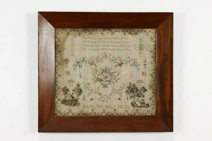 Main image of Child's Antique Hand Stitched Sampler in Frame Signed Mary Ann Isaac 1799