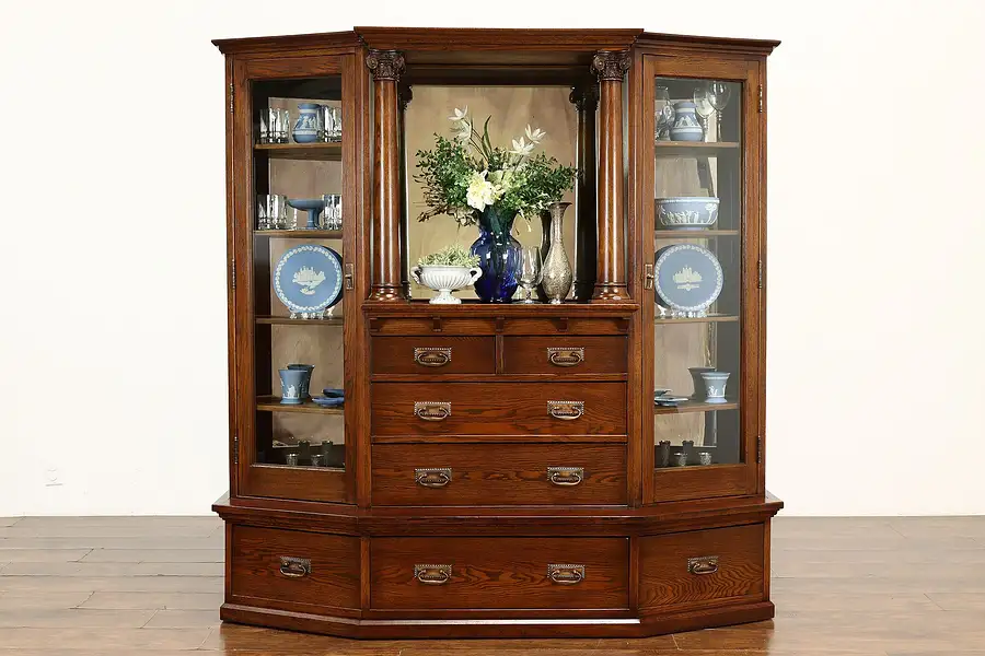 Main image of Oak Antique Back Bar, Server, China Display or Curio Cabinet