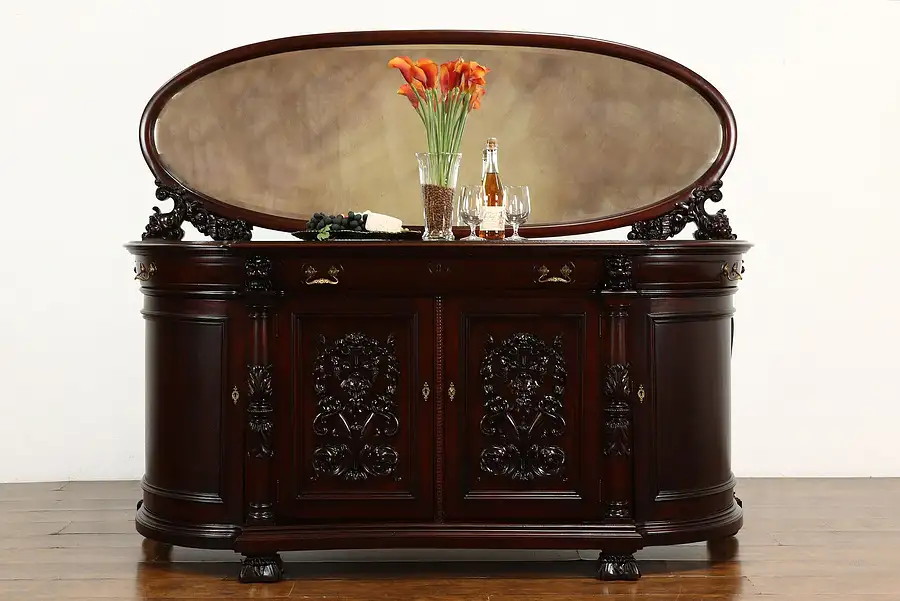 Main image of Victorian Antique Carved Mahogany Sideboard Server or Back Bar, Mirror