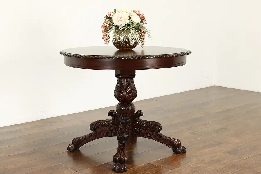 Main image of Empire Antique Carved Mahogany Acanthus & Paw Foot Hall Center Table