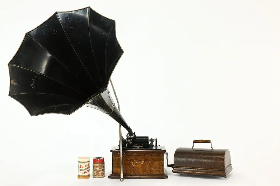 Main image of Edison Standard Antique Oak Record Player Cylinder Phonograph & Horn