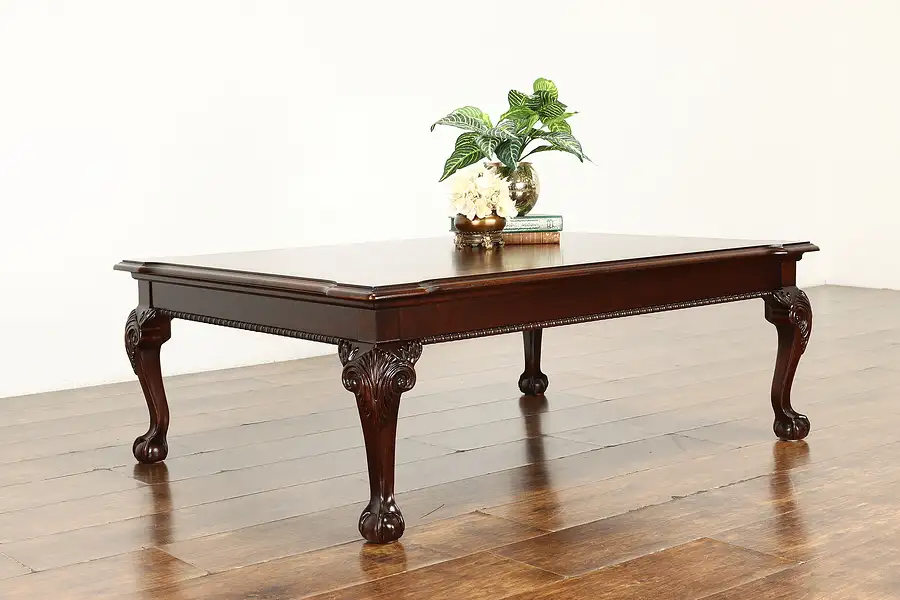 Main image of Georgian Style Banded Flame Grain Mahogany Coffee Table, Ball & Claw Feet