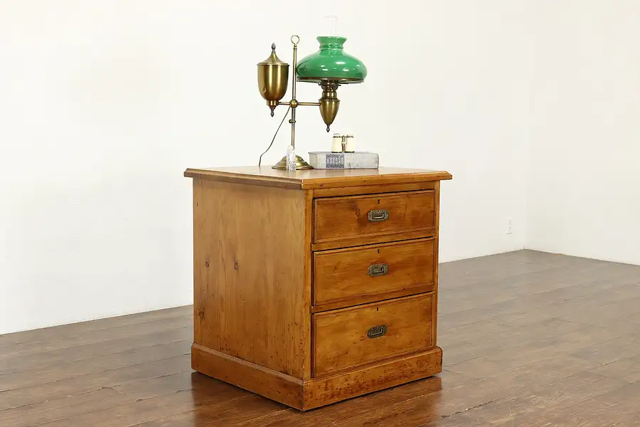 Main image of English Farmhouse Antique Rustic Pine 3 Drawer Chest, Bookcase, End Table