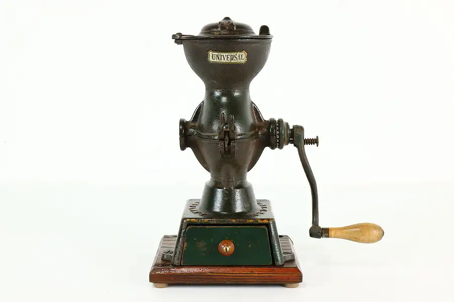 Main image of Farmhouse Antique Iron & Pine Coffee Mill Grinder, Universal L.F. & Co.