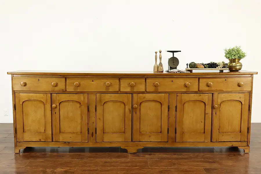 Main image of Farmhouse Antique Pine 9' Buffet, Sideboard, Server, or Store Counter