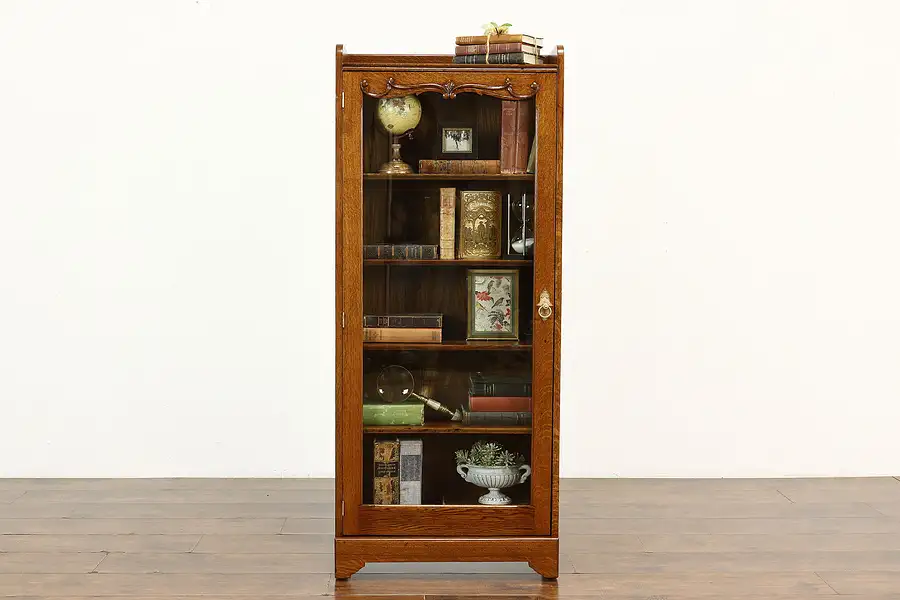 Main image of Victorian Antique Oak Office or Library Bookcase, Bath or Display Cabinet