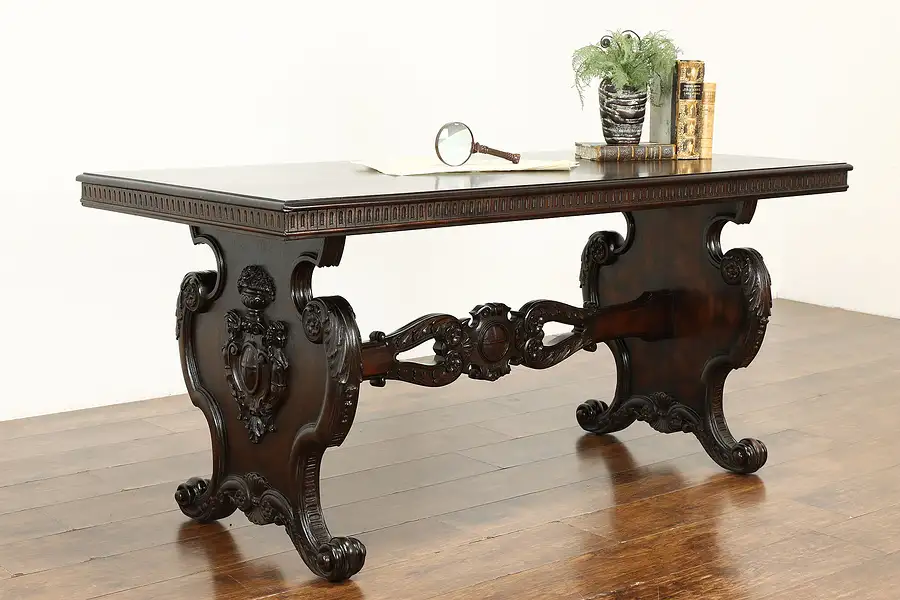 Main image of Renaissance Carved Antique Mahogany Sofa, Hall, Library Table Office Desk