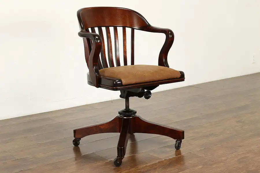 Main image of Adjustable Swivel Office or Library Antique Desk Chair, Leather, Sikes