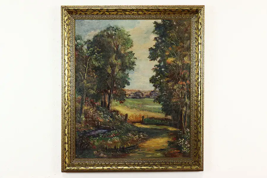 Main image of Springtime Forest Landscape Vintage Original Oil Painting, Kileen 35.5"