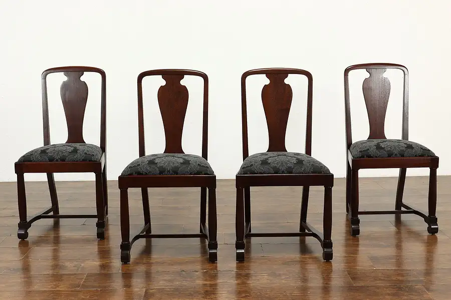 Main image of Set of 4 Empire Antique Mahogany Dining Chairs, New Upholstery, Raab