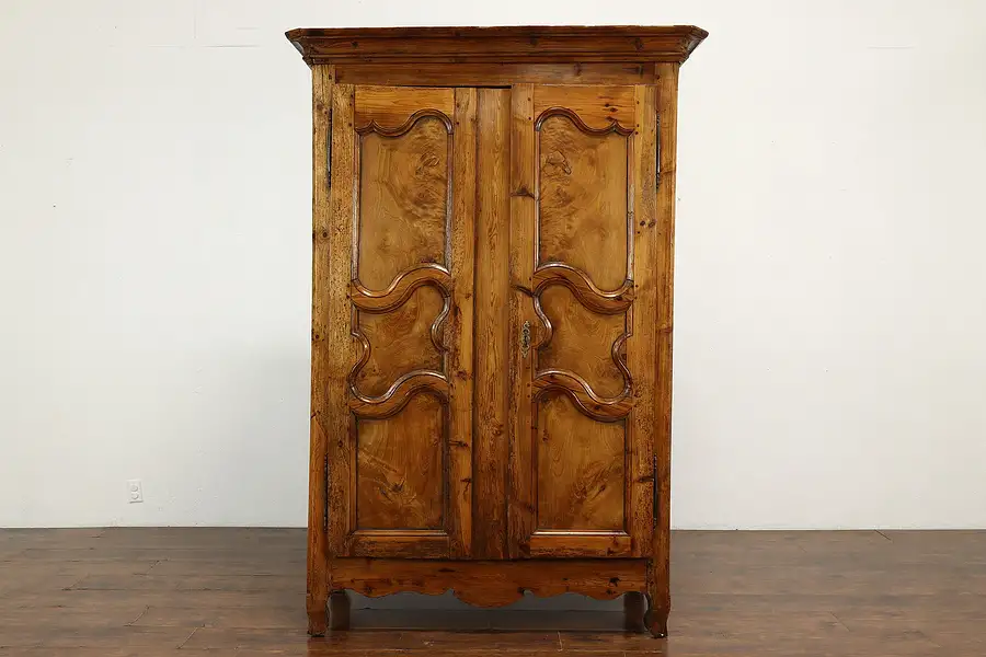 Main image of Farmhouse Burl Antique 1760 Armoire, Linen Cabinet, Pantry Cupboard