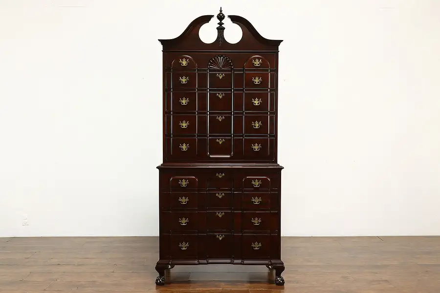 Main image of Georgian Antique 1920 Blockfront Highboy Tall Chest on Chest Mahogany